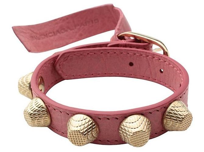 Balenciaga Pulseira de couro rosa claro com tom dourado