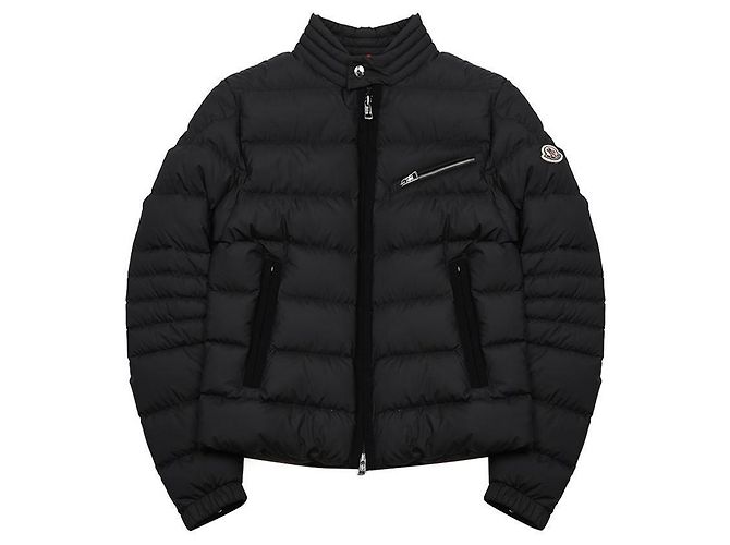 Moncler Biker Down Padding Jacket with Logo Patch Black 