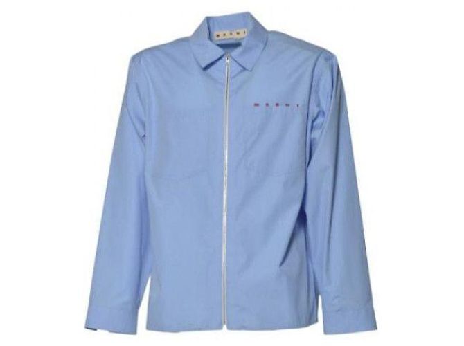 Marni Blue Organic Poplin Zip Shirt