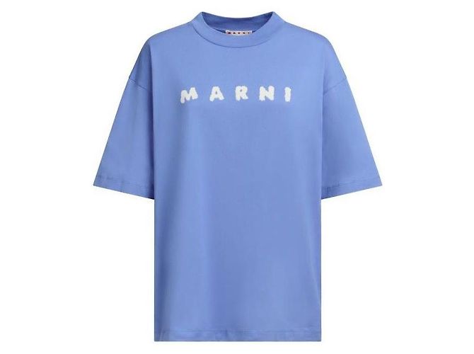 Marni Camiseta de jersey de algodón con estampado de logo Azul