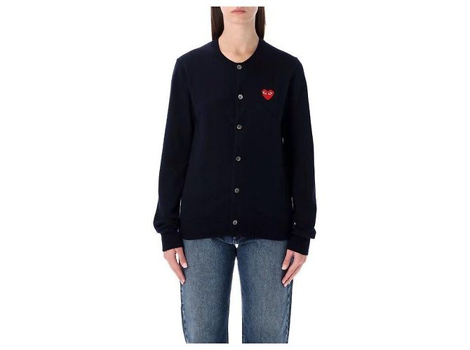 Comme Des Garcons Cardigã de lã com emblema de coração vermelho AX