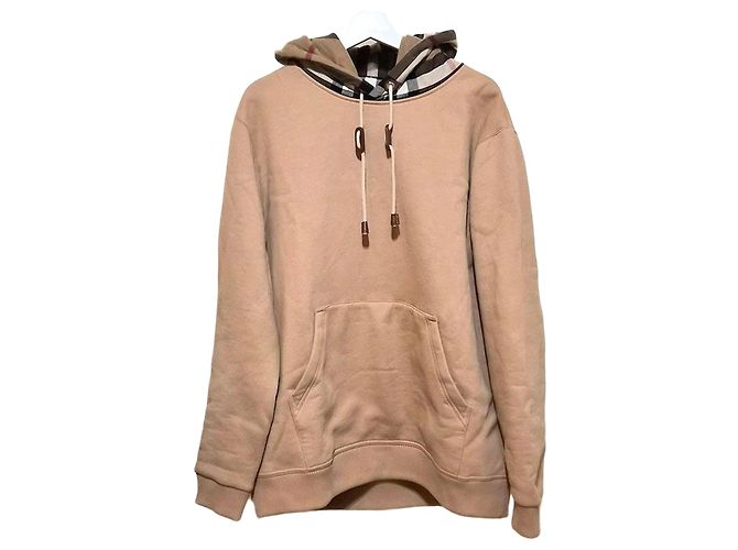 Burberry Sudadera de algodón con capucha y mangas largas con ribete a cuadros Castaño