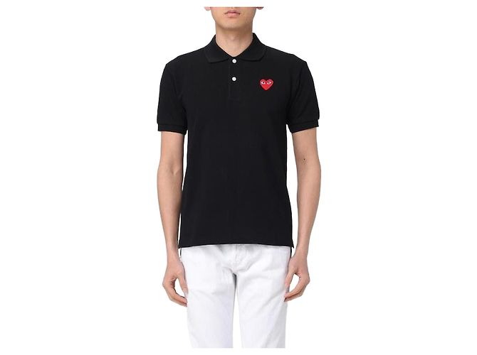 Comme Des Garcons Kurzarm-Polo mit rotem Herz-Patch AX Schwarz