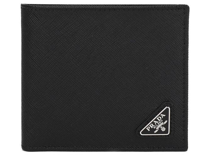Prada Portafoglio bifold da uomo Saffiano Triangle Nero