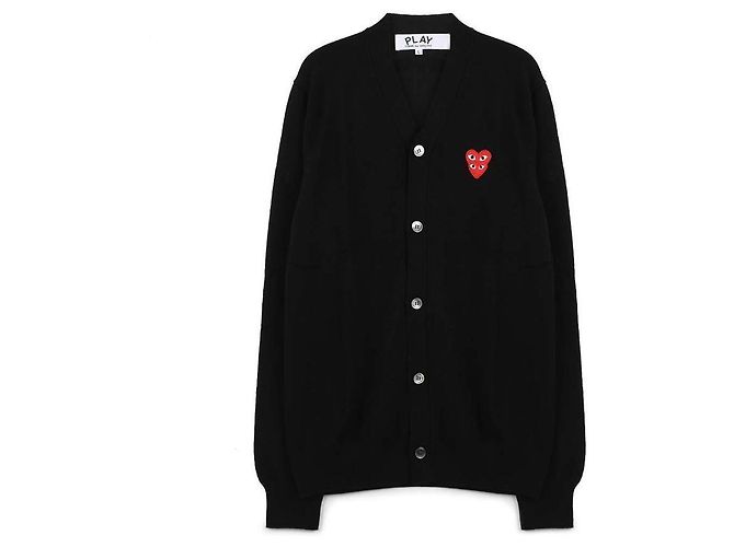 Comme Des Garcons Cardigan mit doppeltem rotem Herz-Patch Schwarz