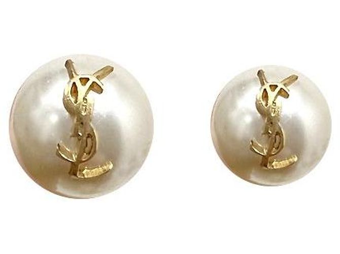Saint Laurent Boucles d'oreilles en perles avec logo YSL or crème