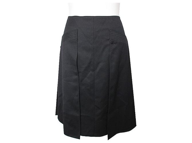 Chanel Black Wool Gathered Skirt