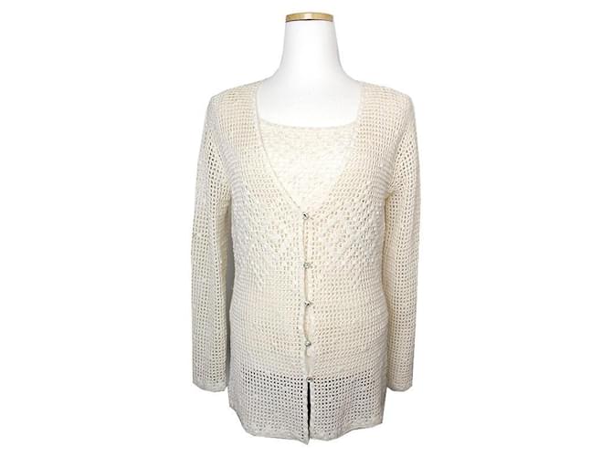 Escada Ivory Perlen Strick-Set Weiß 