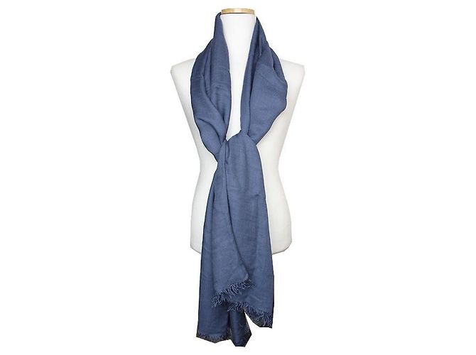 Jil Sander Blue Modal Wool Scarf