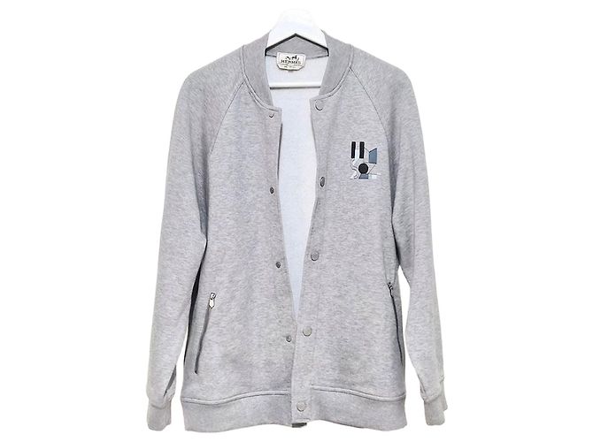 Hermès Mini Leather Patch Bomber Jacket Silvery