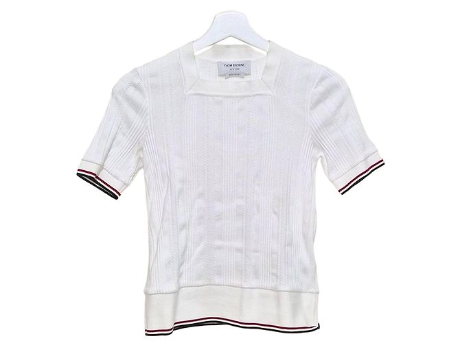 Thom Browne RWB Streifen Strick-Polo mit kurzen Ärmeln Silber
