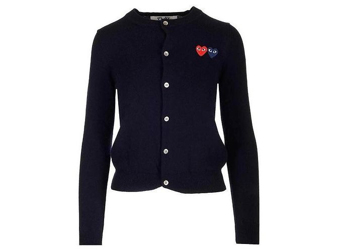Comme Des Garcons Cardigan mit Doppelherz-Patch AX Blau