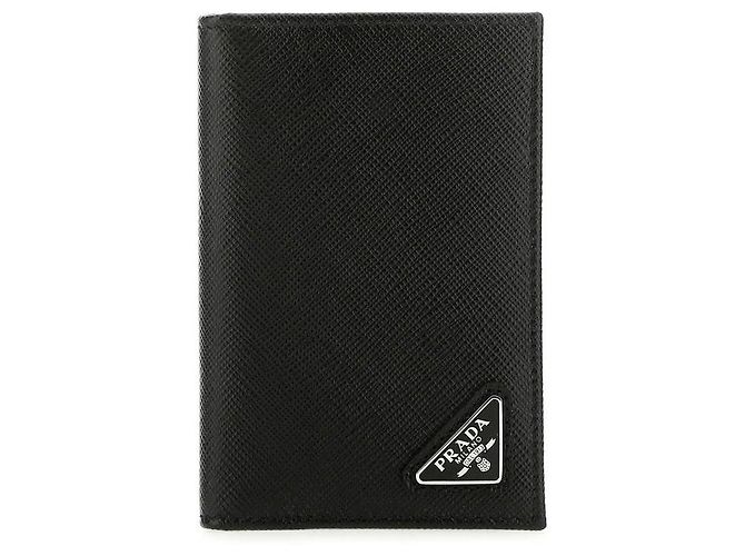 Prada Saffiano Triangle Card Holder Black
