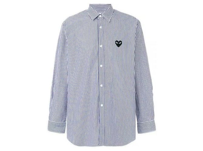Comme Des Garcons Gestreifte Hemd mit schwarzem Herz-Patch AX