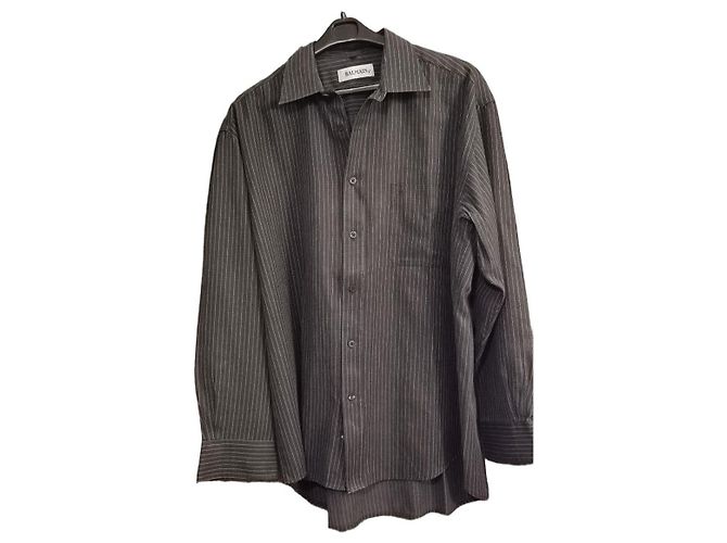 Balmain Hemd Dunkelgrau Baumwolle Polyester Anthrazitgrau