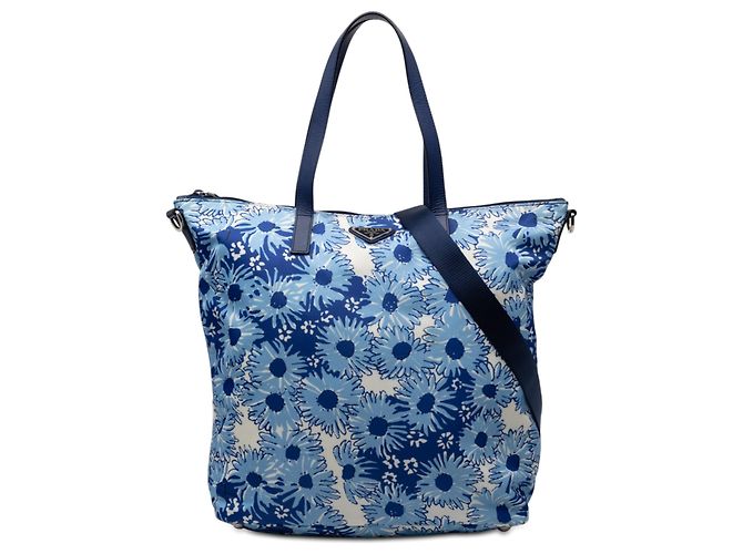 Prada Blaue Tessuto-Print Handtasche