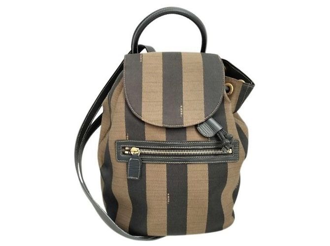 Fendi Pequin Brown Leather and Canvas Backpack