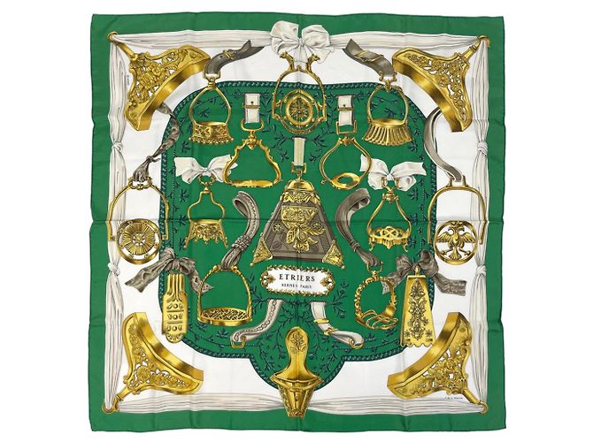 Silk In Hermès ETRIERS Armor and Harness Pattern Silk Scarf Multiple colors Green