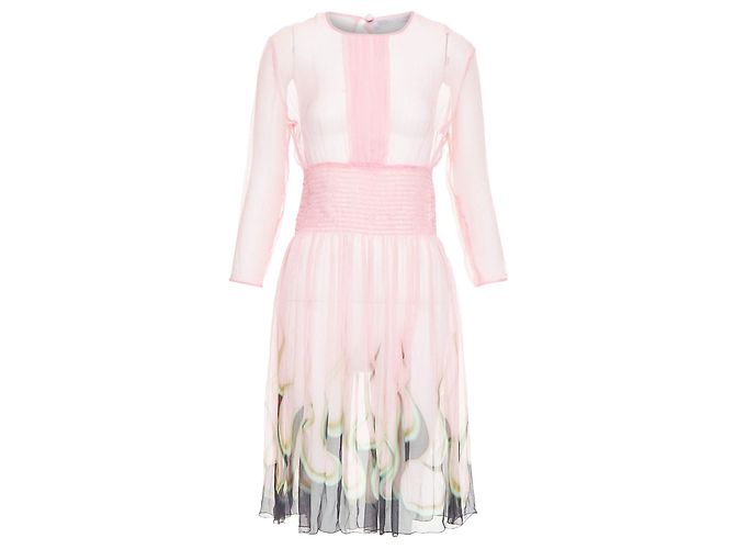 Vestido de chiffon de seda transparente Prada com chamas até o joelho Rosa