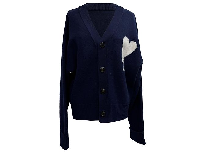 Ami De Coeur Cardigan in Navy Blue Wool