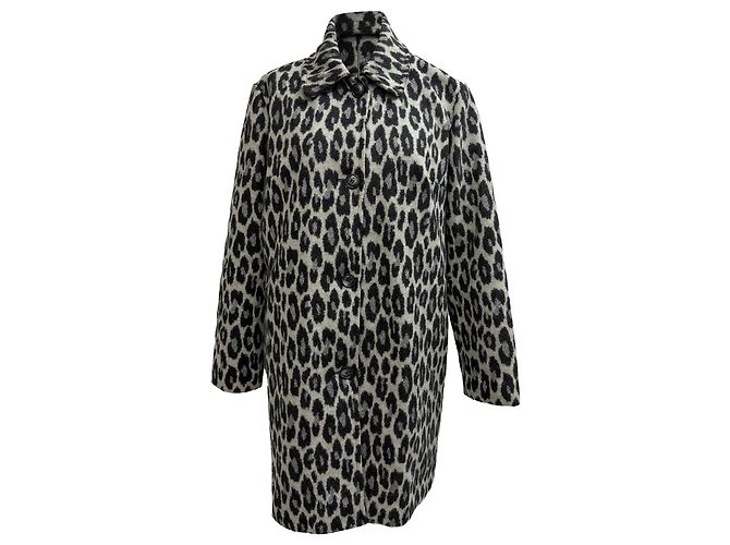 Apc  A.P.C. Poupee Leopard-Print Coat in Grey Wool