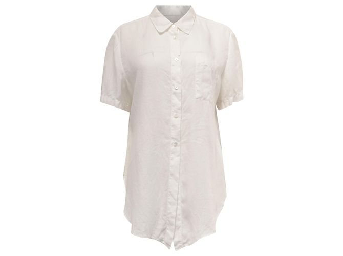 Camicia a maniche corte Theory in lino bianco Crudo