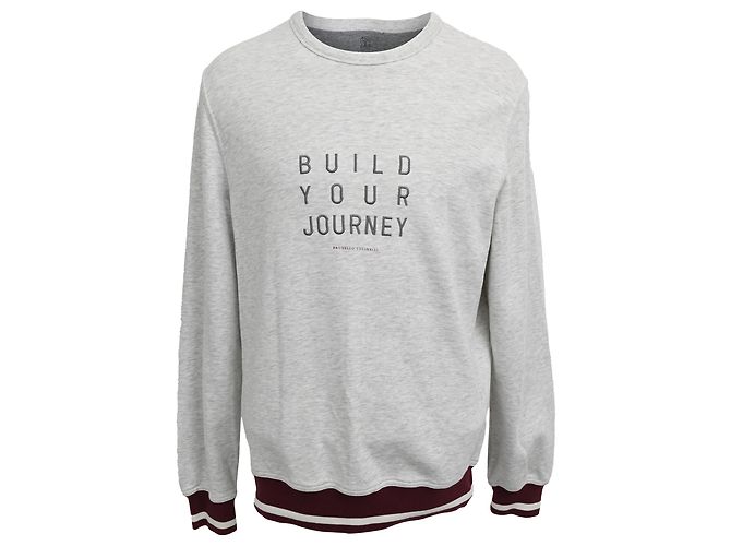 Bestickter Sweatshirt "Gestalte deine Reise" aus grauer Baumwolle von Brunello Cucinelli