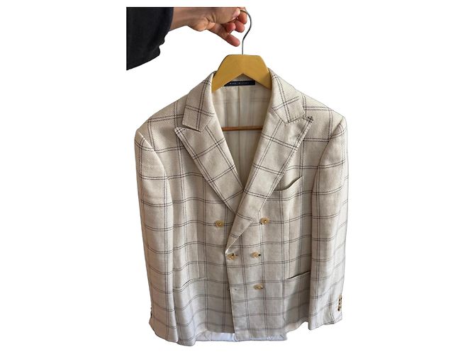 Autre Marque Pal Zileri Beige Check Double-Breasted Blazer