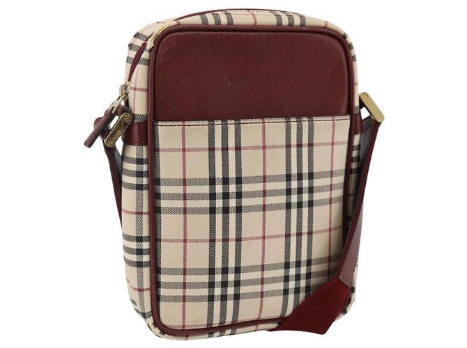 Bolsa de Ombro Nova Check em Lona Bege Dourada Auth bs33586 da BURBERRY