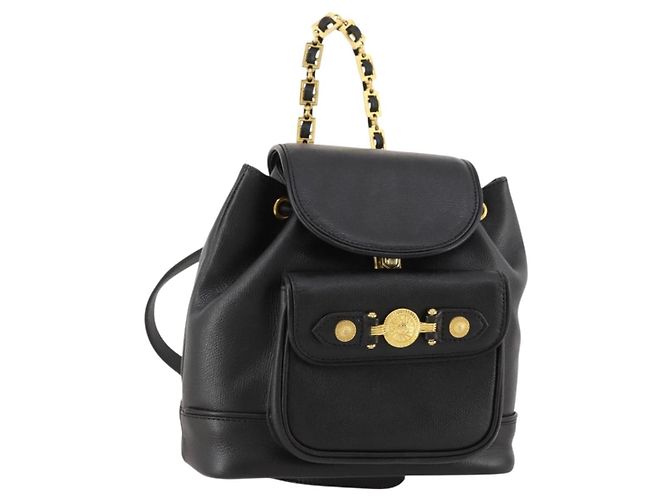 Zaino in pelle nero e oro Gianni Versace Auth BA10433 D'oro