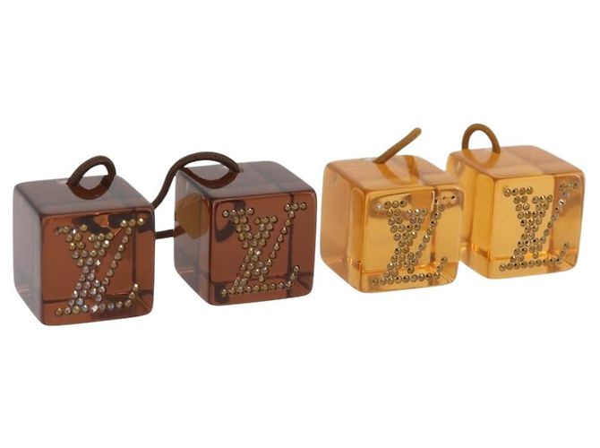 LOUIS VUITTON Clip per Capelli Cube in Plastica Marrone LV Auth BA11080