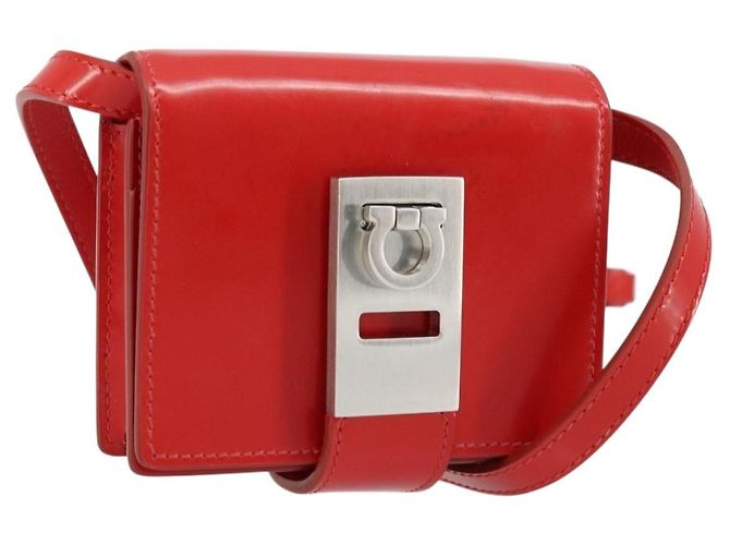 Borsa a Spalla Gancini in Pelle Rossa e Argento di Salvatore Ferragamo Auth BA10529 Rosso
