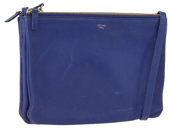 Céline Borsa a Spalla Trio Grande in Pelle Blu Oro Auth ki6539 D'oro
