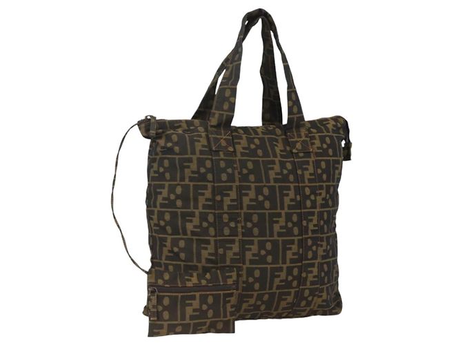 FENDI Zucca Canvas Tote Bag Braun Schwarz Auth 172970