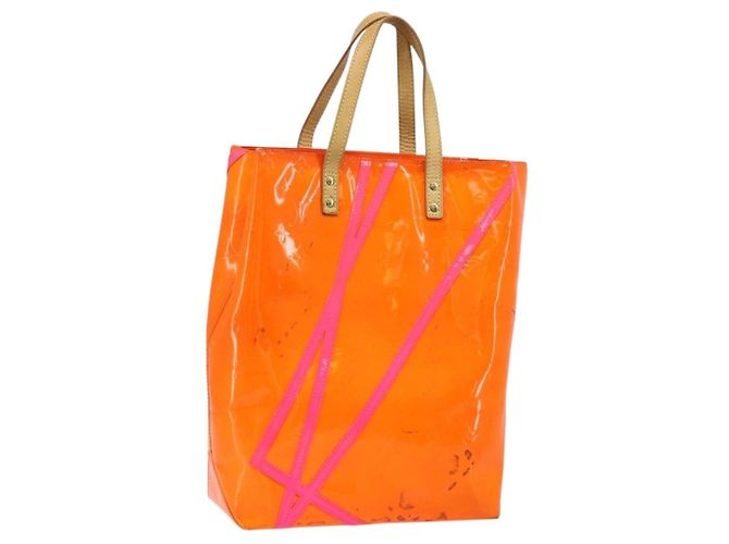 LOUIS VUITTON Monogram Vernis Fluo Reade MM Bag Orange Pink M91902 Auth LNZ356