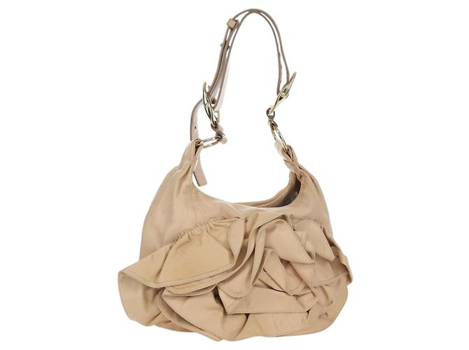 SAINT LAURENT Borsa a Spalla Pelle Beige Oro Auth 172811V D'oro