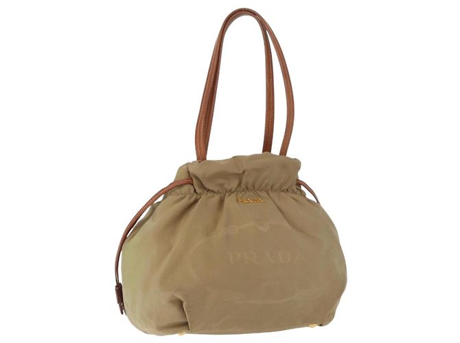 Sac Tote Prada en nylon beige et or Auth bs32789 Doré