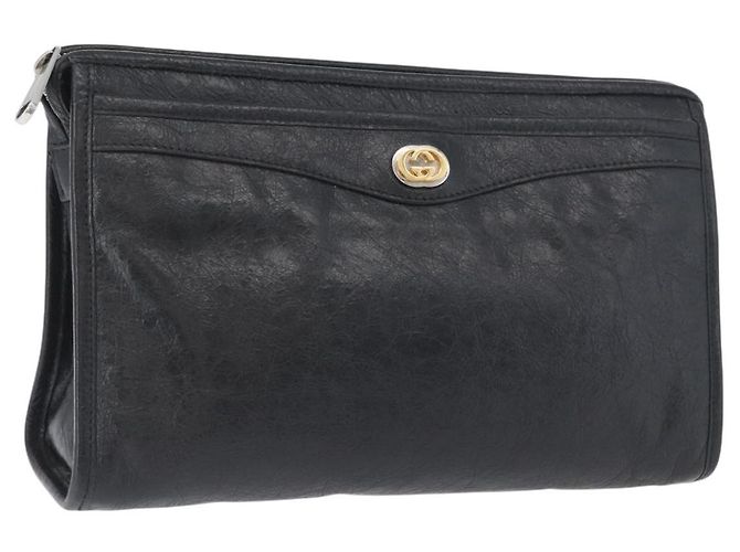 GUCCI Clutch in Pelle Nera Argento 575991 Auth ka2665 Nero