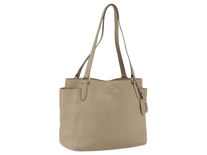 Prada Borsa Tote in Pelle Beige Oro Auth gh1849 D'oro