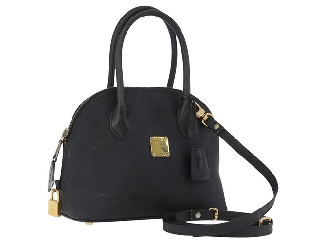 Bolsa MCM Logogram Vicetos PVC 2 em 1 Preto Ouro Auth gh1799 Dourado