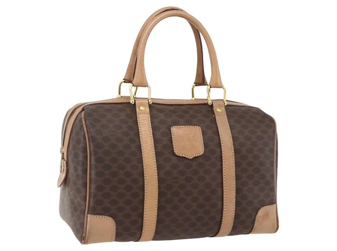 Céline Bolsa Boston em lona Macadam CELINE em couro PVC marrom e dourado Auth mr2011