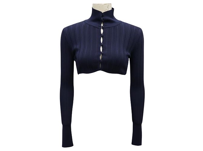 Alaïa Alaia marineblauer, glänzender Crinoline-Cropped-Cardigan