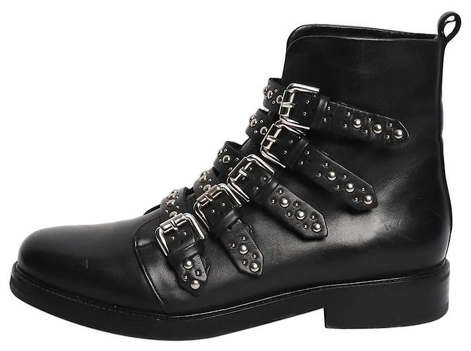 Maje Black leather studded ankle boots - size EU 38