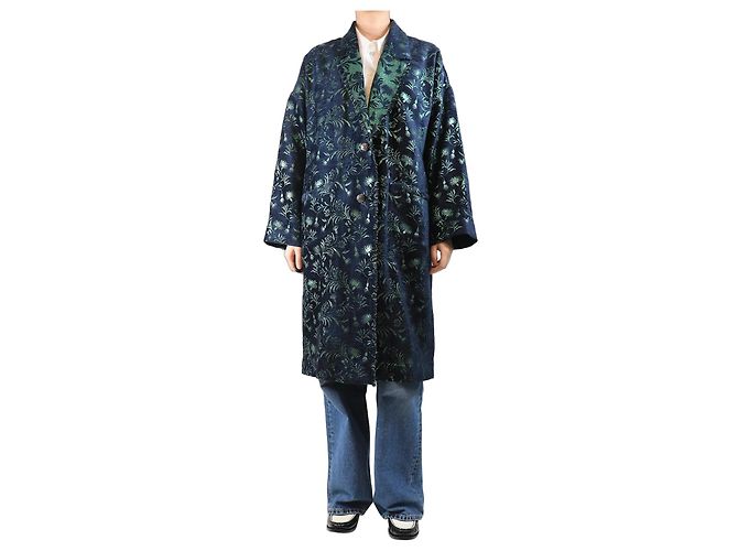 Autre Marque Blauer Lurex-Jacquard-Mantel - Größe UK 12