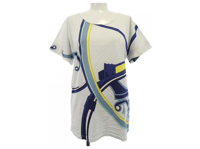 Camiseta de jersey CARRIAGE de WASHINGTON de Hermès Blanco Azul Verde