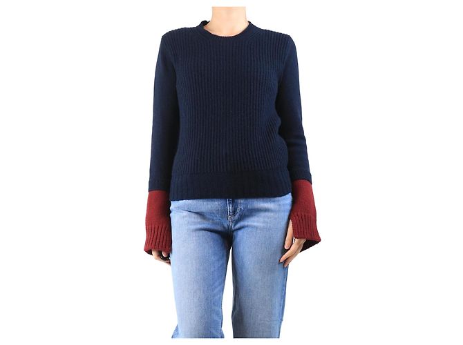 Céline Rippstrick-Pullover aus Kaschmir in Marineblau und Bordeaux - Größe M