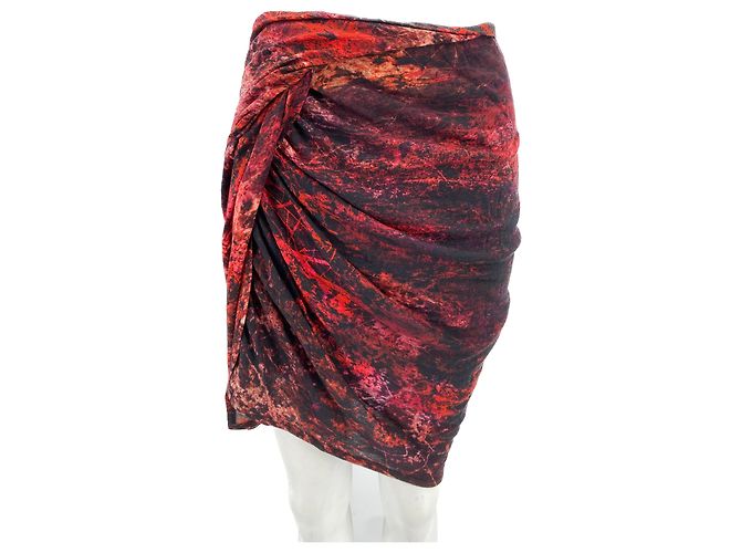 Falda estampada de viscosa roja Helmut Lang