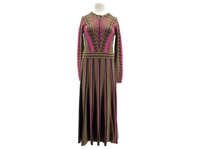 Temperley London Woll Maxikleid Khaki Rosa
