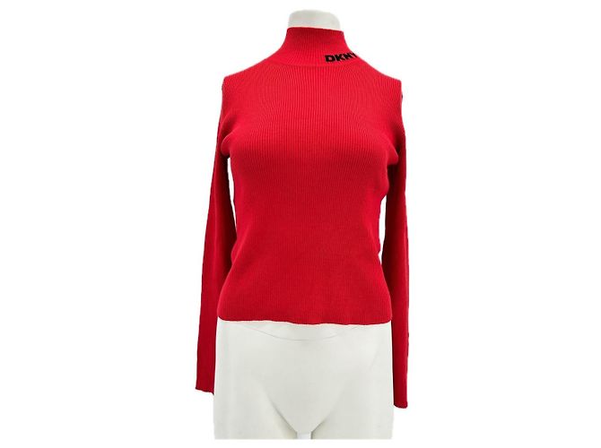 Top de cuello alto rojo con logo DKNY Jeans Roja