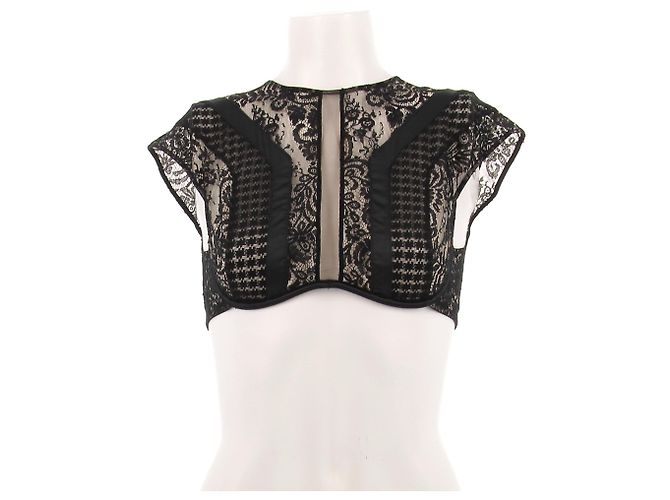 Autre Marque Top de encaje de algodón Negro